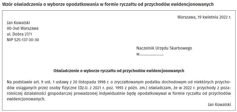 Oświadczenie o wyborze formy opodatkowania
